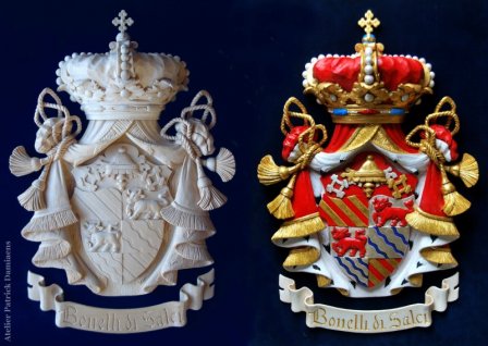 Armoiries de la famille BONELLI DI SALCI (Italie) | Armoiries de famille sculpté en bois