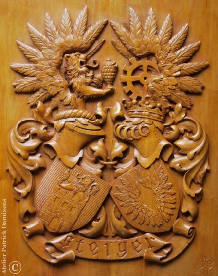 Armoiries en bois de la famille STEIGER d'Allemagne | La sculpture sur bois