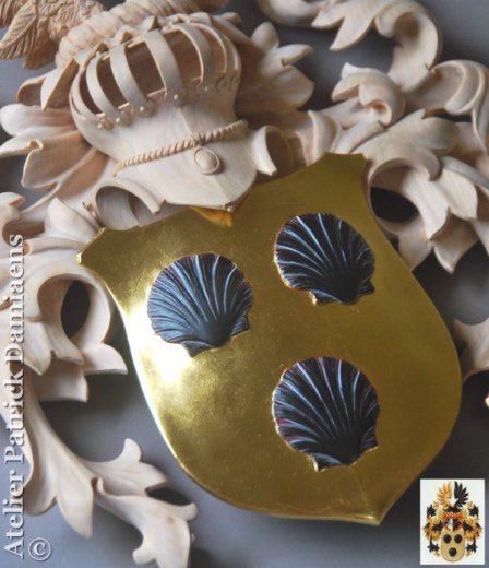 Blason et armoirie bois sculpté | bouclier de couleur héraldique | Famille NIJGH (NL)