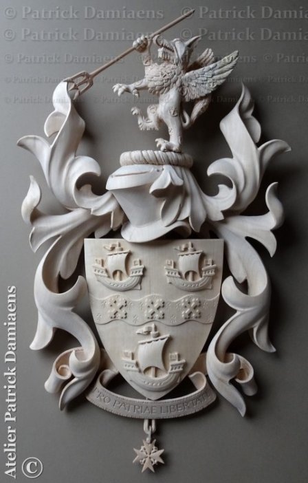 Blason et armoiries bois sculpté | Famille McClintock, Floride USA 