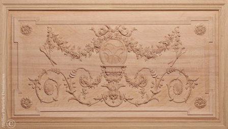 Détail d'un panneau en chêne bois sculpté | Sculpture sur bois Louis XVI